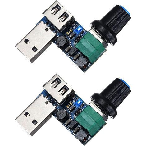 2 controladores de velocidad para ventilador USB de 5 W, DC 5V DC 5-12V a 2.5-7.5V Regulador de velocidad continuo para ventilador USB con perilla de control e interruptor (1/5)