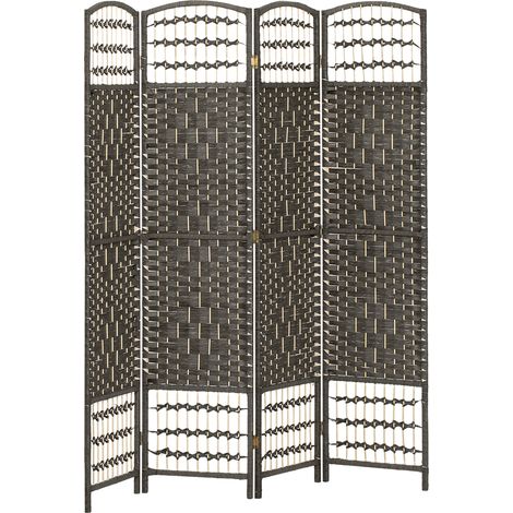 HOMCOM 4 Panel Folding Privacy Screen with Pine Wood Frame, Dark Grey (1/5)