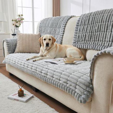 Housse de canapé en Velours côtelé, Lavable, Universelle pour 2/3/4 Places, Protection de Meuble Douce pour Salon et Tapis pour Animaux de Compagnie (Gris Clair, 70x150 cm) (1/5)