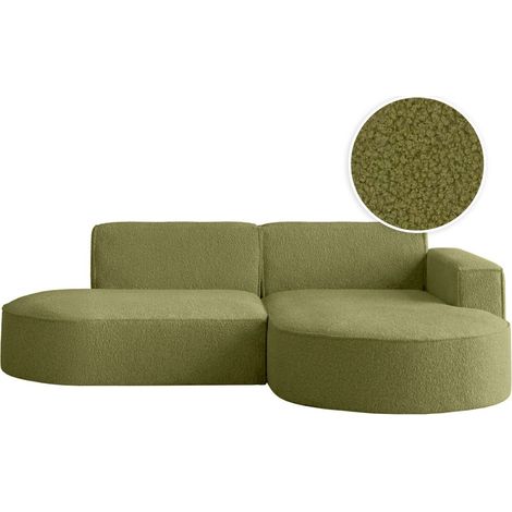 Canapé d'angle droit 4 places MARLA en tissu bouclette - Vert kaki (1/5)