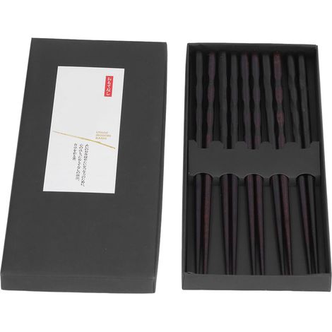 Lot de 5 paires de baguettes rondes réutilisables en bois de fer noir, 23 cm de long, pour vaisselle de style japonais classique.