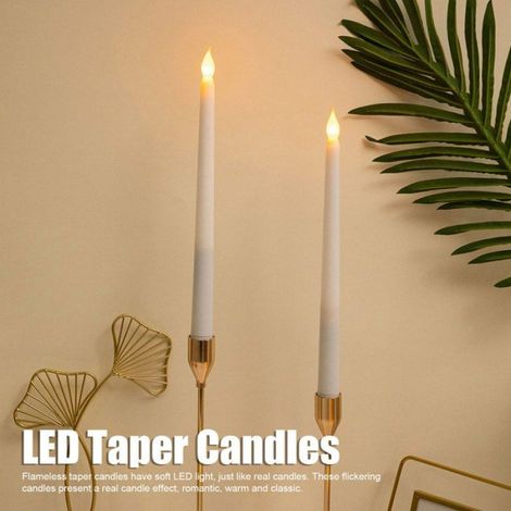 minifinker Bougies coniques à LED 2pcs Bougies Coniques LED Bougies LED Sans Flamme Alimentées Par deco objets Coquille blanche (1/4)