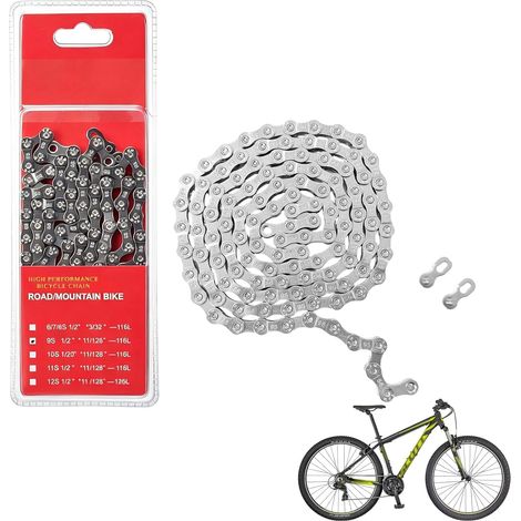 Cadena de bicicleta de 9 velocidades y 116 eslabones con eslabón rápido, de acero al carbono-cromo, compatible con Shimano, SRAM y Campagnolo, ligera, precisa y duradera. (1/5)