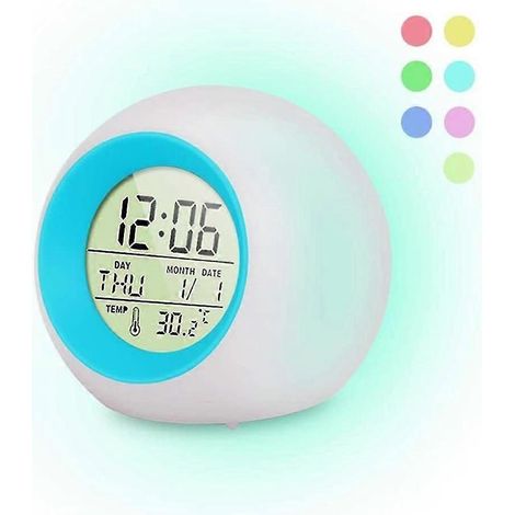 Réveil enfant LED 7 couleurs - 6 sonneries, commande à un bouton, avec veilleuse, le cadeau idéal pour tous les âges. (1/5)
