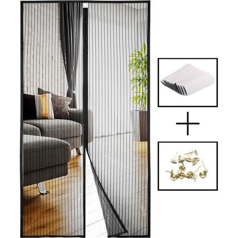 Moustiquaire magnétique pour porte, 90 x 210cm rideau en maille robuste avec aimants, ruban adhésif magique plein cadre (1/4)