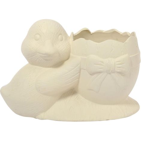 Decorazione pasquale - Vaso da fiori in ceramica bianca a forma di uovo con un'anatra (1/3)