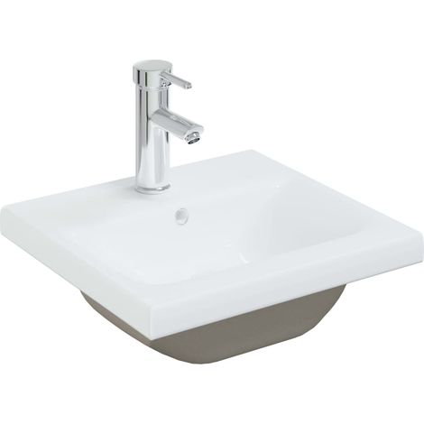Lavabo encastré avec robinet 42x39x18 cm céramique blanc (1/5)