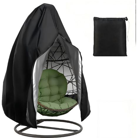 Housse Chaise Exterieur Suspendue avec Fermeture Eclair & Cordon, Couverture Fauteuil Oeuf Suspendu Balançoire 190x115 cm, Houssees Protection Imperméable Tissu Oxford 210D pour Mobilier Jardin (Noir) (1/5)