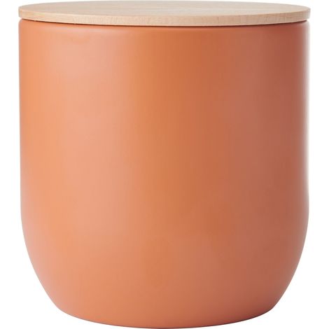 KitchenCraft Idilica Contenitore da cucina de con coperchio ermetico, contenitore rotondo con coperchio de legno e finitura opaca per tè, caffè o zucchero, 12 x 12 cm, terracotta
