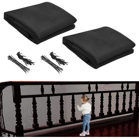 Filet de sécurité pour escaliers, filet de sécurité pour balcon, filet de protection - Noir - 79 cm x 2 m - 2 pièces (1/5)