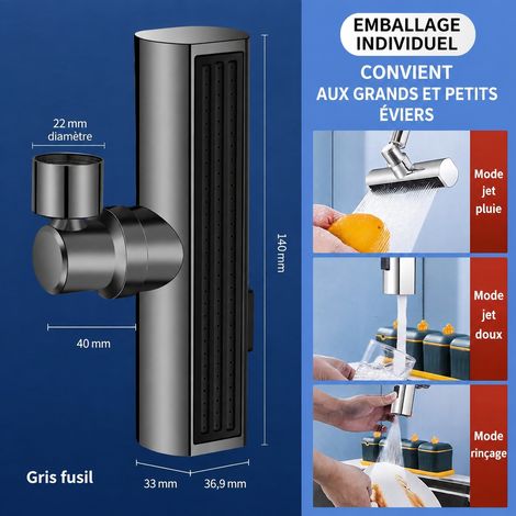 Embout Robinet Cuisine en L 3 Jets Gris Pistolet Raccord Cuivre Anti-Éclaboussures 15,7 × 11 × 4,2 cm 202 g – Livraison gratuite