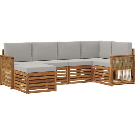 Conjunto de sofás de exterior 5 uds. Natural y Gris Claro vidaXL (1/5)