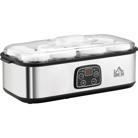Yaourtière avec 8 pots en verre de 180ml, machine à yaourt électrique en acier inoxydable avec minuterie, thermostat réglable et affichage numérique pour des desserts maison sains