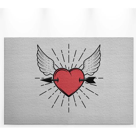 Tableau chambre ado motif coeur & flèche | Tableau street art amour sur mur en brique | Tableau sur toile bureau & couloir 0,9 x 0,6 m (1/5)