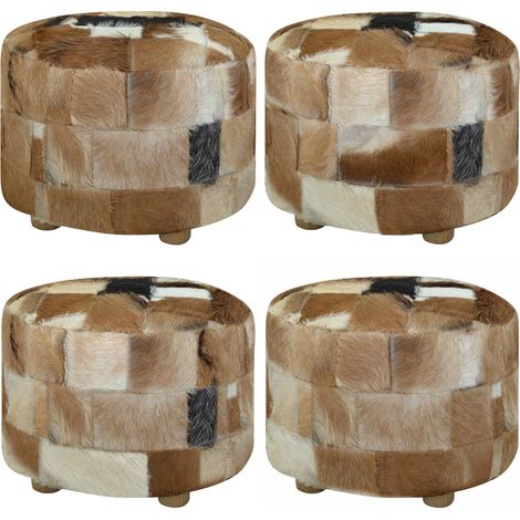Pouf Cuir véritable Rond 50 x 50 x 45 cm - Pouf - Canapé D’appoint - Fauteuil Pliable - Décoration Intérieure - Cuir Véritable - Home & Living (1/5)