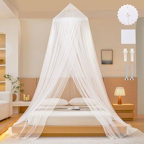 Grande Moustiquaire pour Simple et Double, Moustiquaire Ciel de Lit Adulte Blanc 60x250x1100 cm avec Crochet AdhéSif Plafond, Baldaquin idéal Voyage et Maison, Anti-moustiques (1/4)
