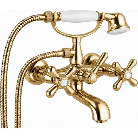 Rubinetto vasca a due manopole con doccetta Oro lucido Piralla Rubinetteria Sofia 0SFOR002A17 Oro (1/5)