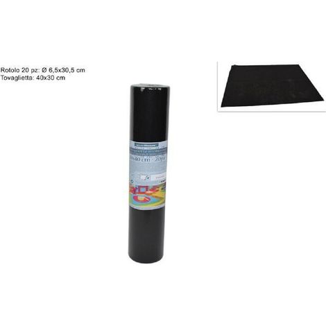 TrAdE Shop Traesio - Set 20 Pezzi Tovagliette Tovaglie A Strappo Runner Tnt Rullo 30 X 40 Cm Nero -