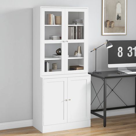 Vitrine haute 76x40x178,5 cm en MDF blanc, avec rangement, pour salon FloraGrace (1/5)