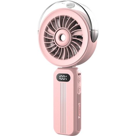 Ventilateur à main rechargeable, avec brumisateur d'eau, pliable, 4 vitesses, portable pour voyage et maquillage, 11,8 x 4,7 x 22,5 cm, rose (1/5)