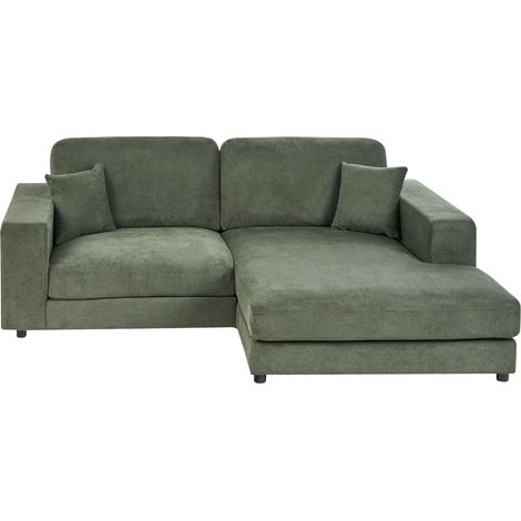 Left Hand 3 Seater Corner Sofa Green Fabric Upholstered Track Armrests Additional Cushions Minimalistic Modern Style LOFOTEN (1/5)