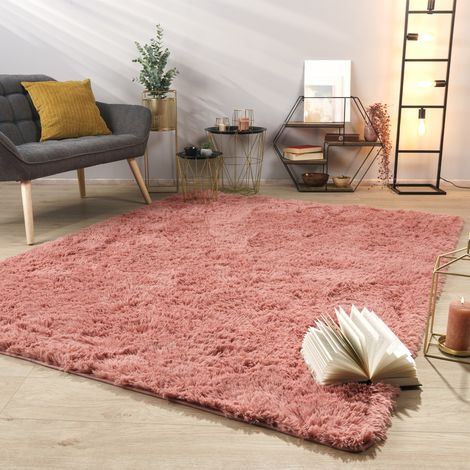 Tapis de salon à poils longs, doux, moderne, design uni Rectangulaire, 60 cm x 100 cm x 37 mm, Fuchsia (1/5)