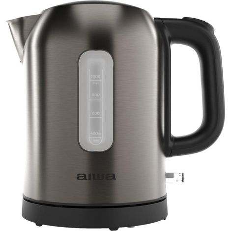 Aiwa Ryujin AKT‑1000 Hervidor Eléctrico 1 L, 2200 W, Acero Inoxidable Anti‑fingerprint, Control Strix, Base 360° Inalámbrica, Filtro Metálico. Color: Acero