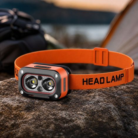 Lampada frontale a LED ricaricabile tramite USB-C con sensore a infrarossi, 4 modalità di luce bianca/rossa, impermeabile, ideale per la corsa e il campeggio. (1/4)