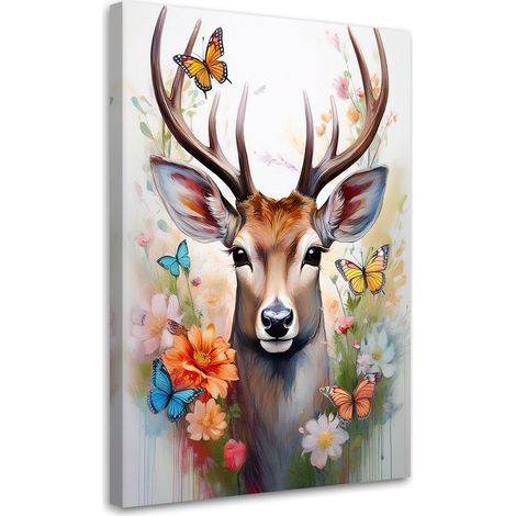 Tableau déco Cerf Fleurs Animaux Nature 60x90 (1/5)