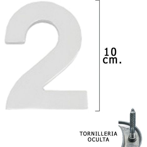 Métal Chiffre "2" Argent Mat 10 cm. avec vis cachées (Blister 1 pièce)