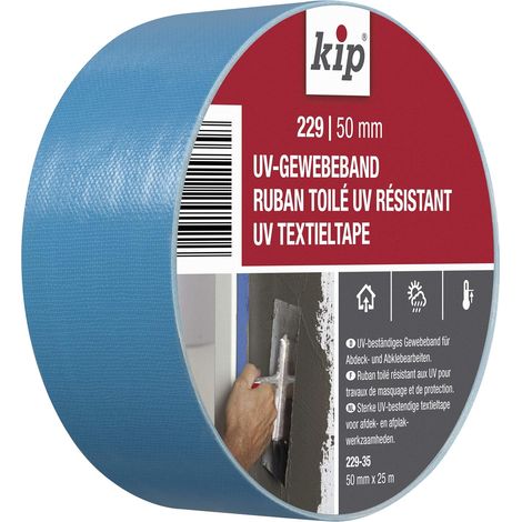 Kip - Ruban toile resistant aux UV 229-35 - Ruban adhesif en tissu mesh pour les travaux de masquage en interieur et en exterieur - Dimensions : 50mm x 25m - Couleur bleu (1/2)