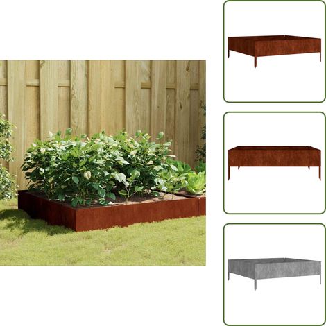 Lit surélevé de jardin 100x100x33,5 cm acier corten - Jardiniere Exterieur - Bac A Fleurs - Lit Surélevé - Acier Corten - Decoration Jardin (1/5)
