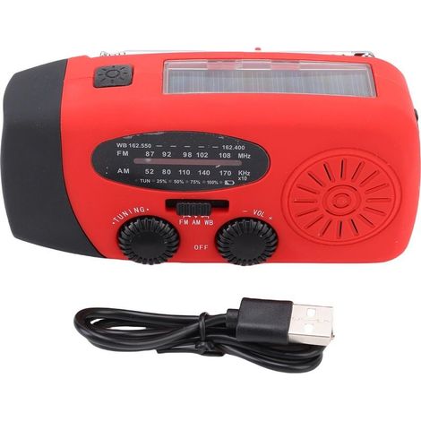 Radio d'urgence à manivelle solaire de Type C, charge AM FM WB météo avec lampe de poche LED, fonction SOS, batterie 2000mAh 7400mWh (1/5)