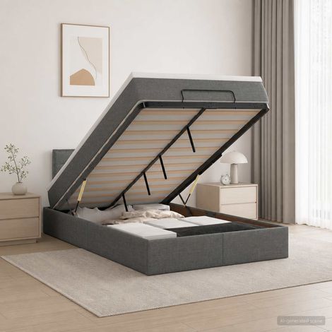 Cama otomana con colchón Gris oscuro 120 x 190 cm Tela (1/5)
