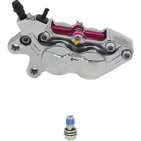 Étrier de frein axial universel pour moto, fixation 40 mm, 4 pistons, compatible Honda, Yamaha, Kawasaki et Suzuki - finition chromée argentée, taille L (1/5)
