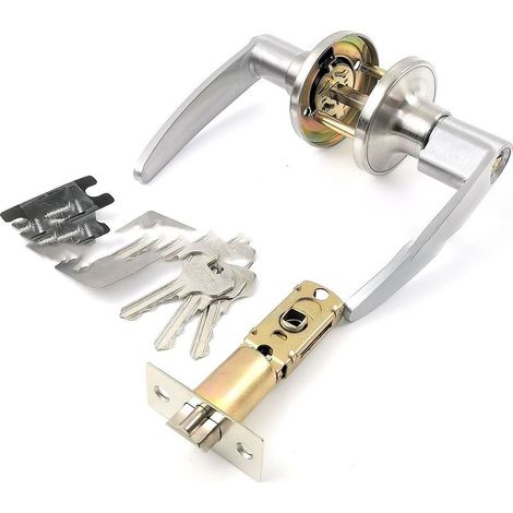 Poignée de porte couleur argent, noyau en laiton, acier inoxydable, levier droit Durable avec 3 clés pour gaucher et droitier (1/5)
