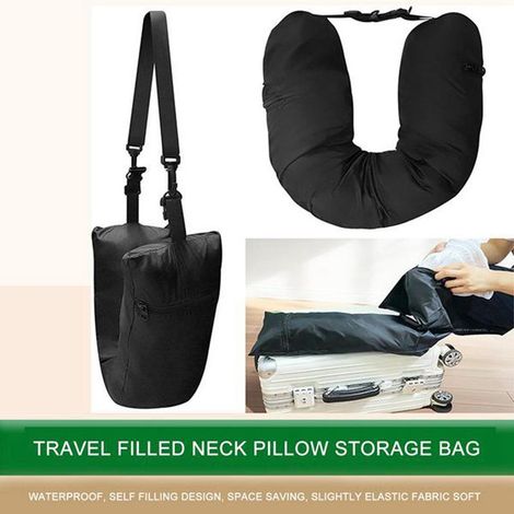 Schwarzes Material: Tragbares, aufblasbares Reise-Nackenkissen aus Nylon, bläst sich auf und bietet Unterstützung für die Halswirbelsäule, geeignet für Autos. (1/5)