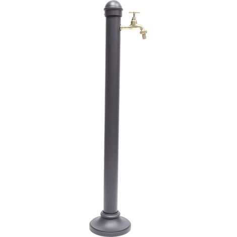 Fonderia Bongiovanni – Fontaine colonne Enna en acier gris – Robinet en laiton poli – Hauteur 94cm – Diamètre 6cm – Fixation simple avec bride ajourée (1/5)