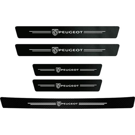 (5 pièces neuves pour portes et coffre, compatibles Peugeot) Film protecteur imperméable en fibre de carbone pour seuils de porte et coffre, compatible avec Peugeot 208, 3008, 308, 2008, 207, 107, 508