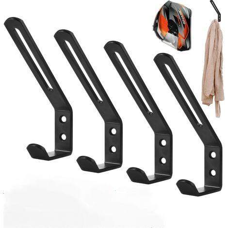 Un conjunto de 4 ganchos para abrigos, ganchos de soporte, un perchero de pared para cascos y un perchero de pared para ropa de motociclista. (1/4)