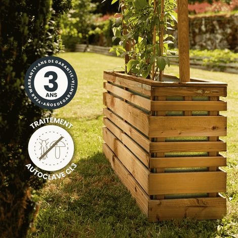 Bac à fleurs en bois avec treillis Lign Z - 100 x 30 x 130 cm