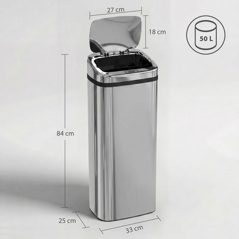 Poubelle à capteur de mouvement ouverture automatique 1 bac de 50 L en acier inoxydable (1/5)