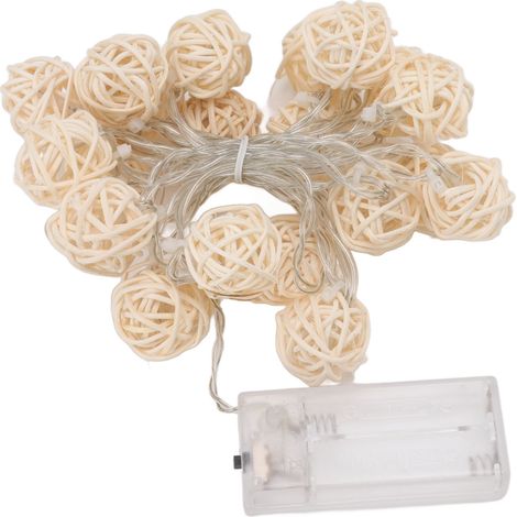 Guirlande lumineuse de 3 m avec 20 boules en rotin, fonctionnant sur piles, idéale pour la décoration de mariages et d'anniversaires. (1/5)
