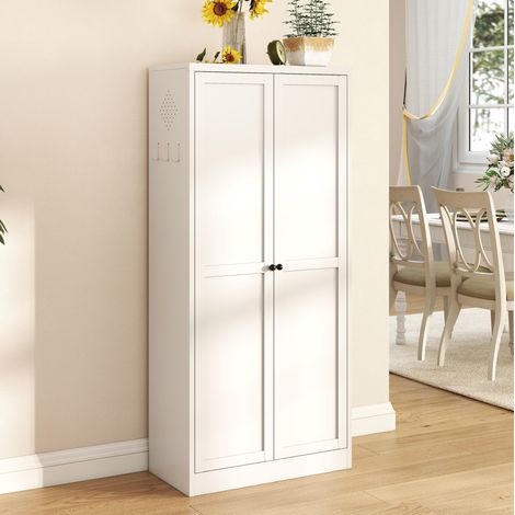 Buffet de cuisine 70x35x155 cm en métal blanc avec rangement intégré, pour petit espace – MEUBLIV (1/5)