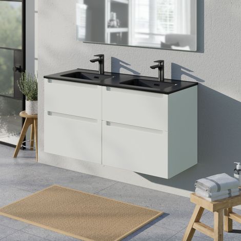 Mobiletto con lavabo nero VIREO 120 cm - colore selezionabile bianco opaco (1/5)