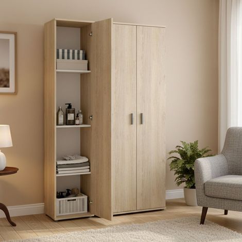 Armario Multiuso Grande Casciano, 9 Estantes, Modular, 3 Puertas, 100x190h cm Marrón Roble (1/5)