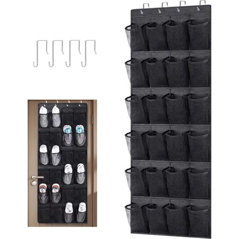 Sac à chaussures suspendu, 1 pièce, noir, 24 compartiments, organisateur et rangement de porte, solution compatible avec les chaussures (1/5)