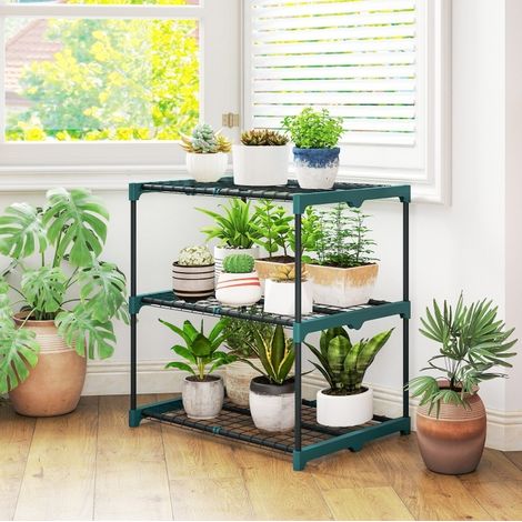 REDOM Estantería para plantas 68x49x72 cm, 3 niveles, resistente al óxido, acero y plástico, verde oscuro (1/5)