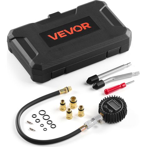 VEVOR Kit di Tester di Compressione per Motore Auto, Tester Manometro di Compressione del Cilindro Intervallo 0,7-13,8 Bar da Officina Garage Auto Moto, Custodia da Trasporto, 4 Adattatori (1/5)