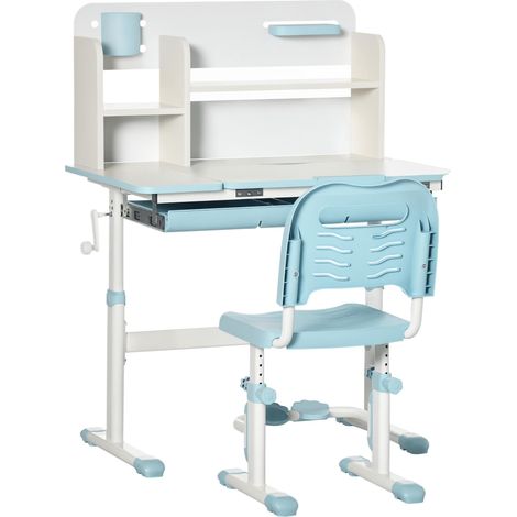 Bureau et chaise pour enfants de 3 ans et plus, avec table à hauteur réglable et inclinable, dimensions : 80 x 52 x 88-109 cm et 35,5 x 44,5 x 66-80 cm, bleu. (1/5)